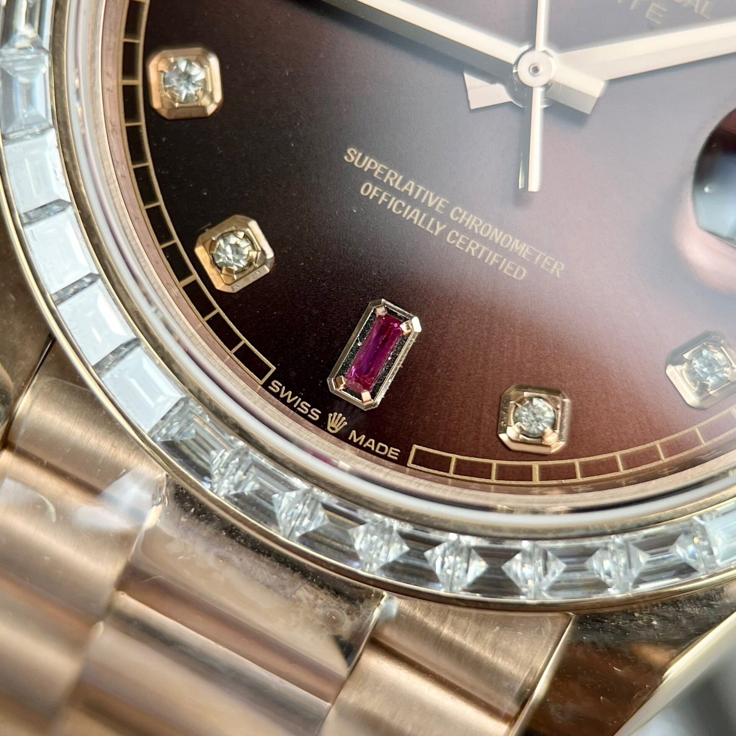 Rolex Day-Date Gold Wrapped Replica Watch With Moissanite Ruby Red Diamond 40mm