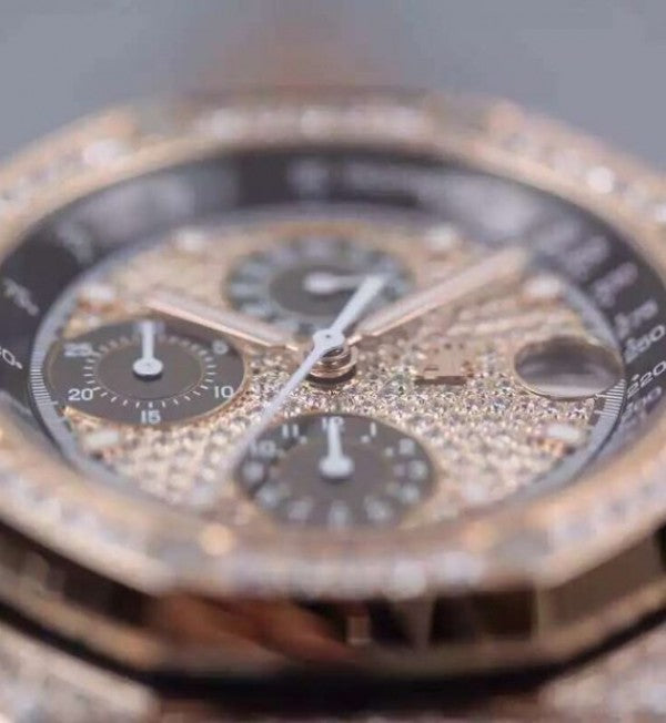 Replica Audemars Piguet JF Royal Oak Offshore RG Full Paved Diamonds Leather Strap A7750