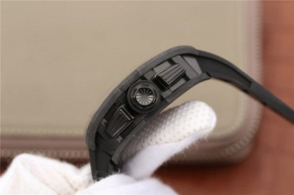 Replica Richard Mille RM011 NTPT Carbon Case Chronograph KVF Crystal Skeleton Dial Red Black Rubber Strap A7750