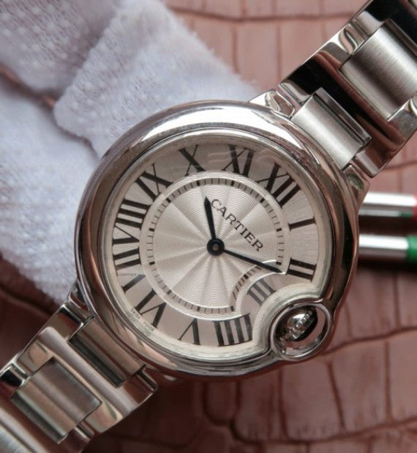 Replica Cartier V6F Ballon Bleu 33mm White Dial SS Bracelet Ronda Quartz