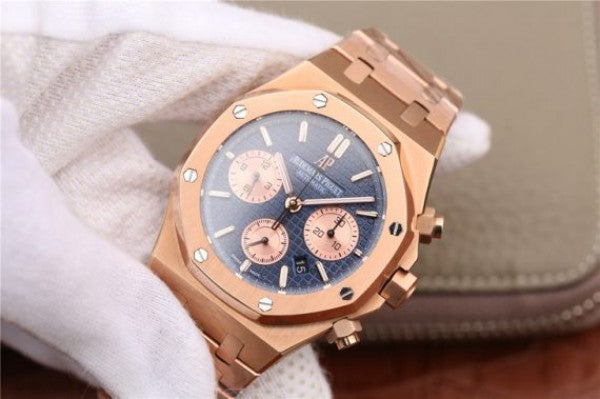Replica Audemars Piguet Royal Oak Chronograph RG JHF Blue/RG Dial RG Bracelet A7750