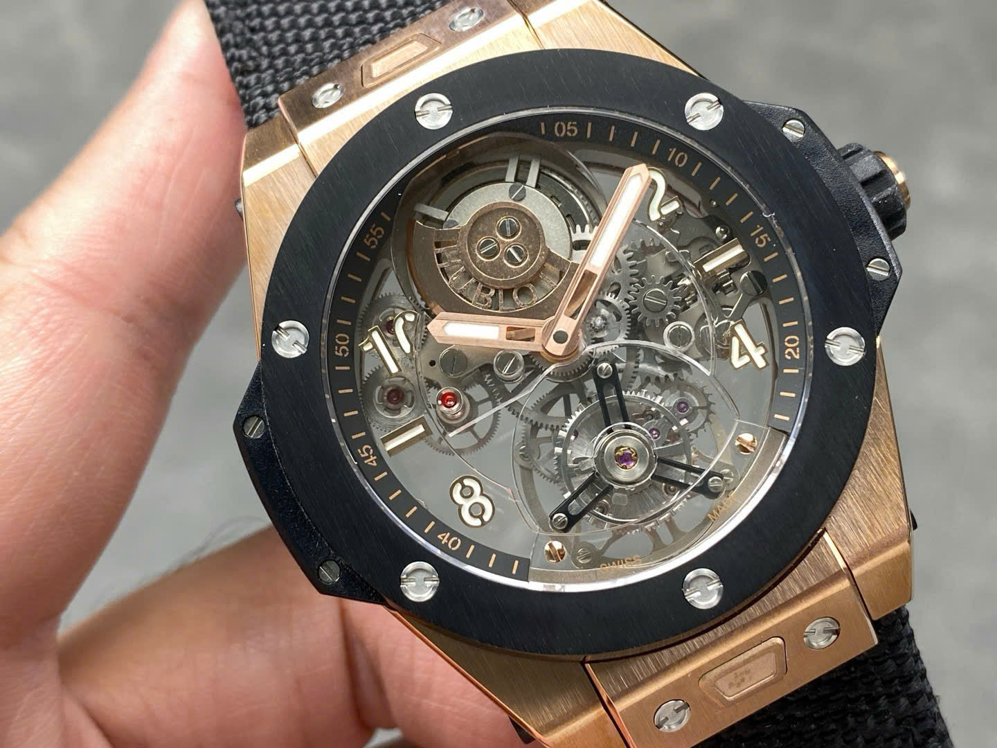 Hublot Big Bang Tourbillon Skeleton Dial Best Replica Watches Fabric Strap 45mm