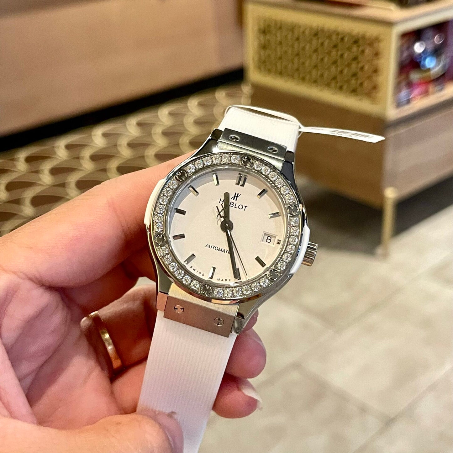 Hublot Replica Watch Classic Fusion White Dial Custom Moissanite Diamonds 38mm