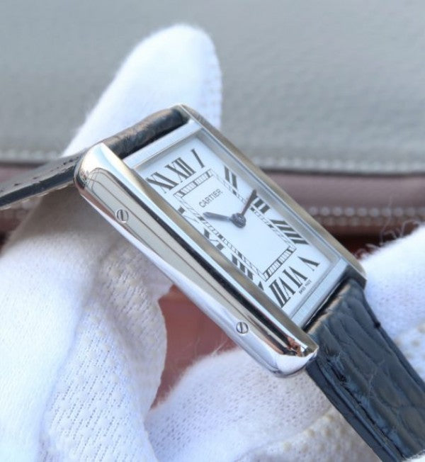 Replica Cartier Tank Solo SS White Dial Black Leather Strap Ronda Quartz