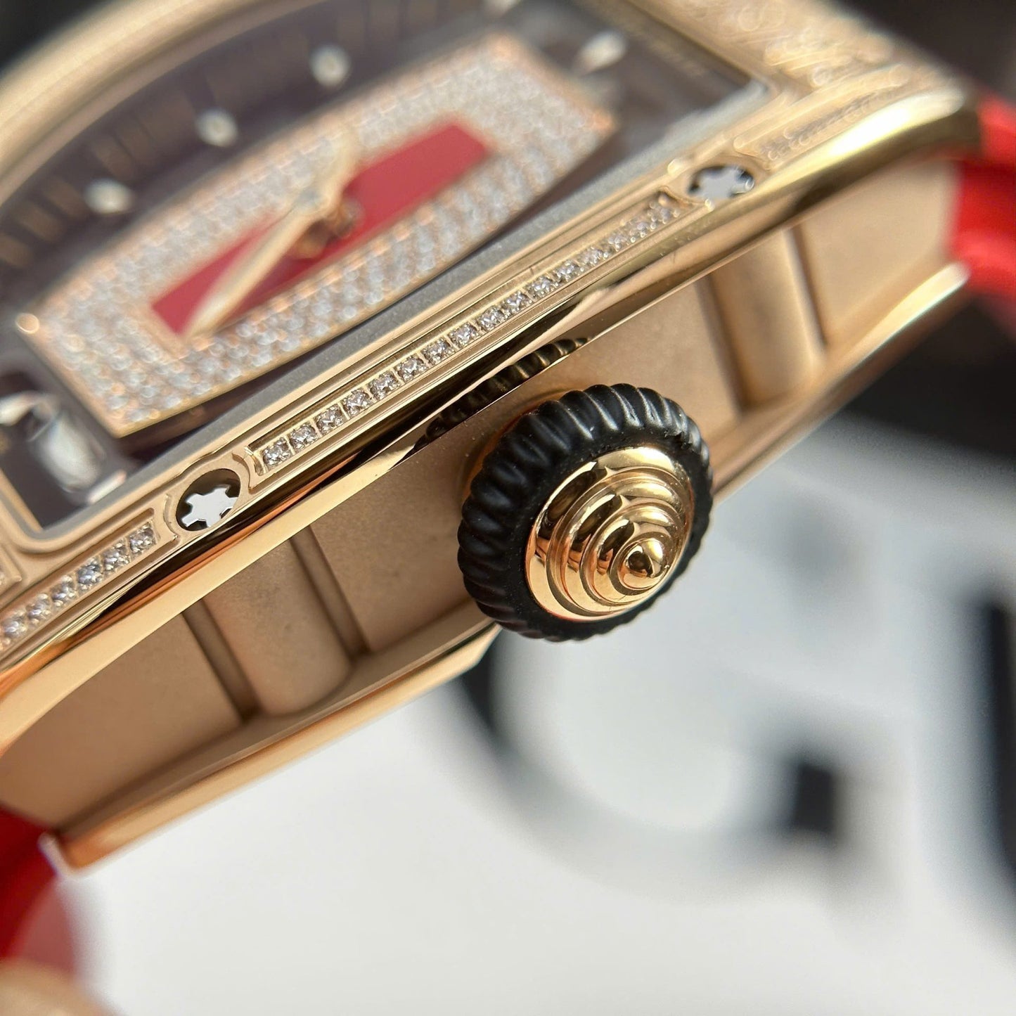 Richard Mille RM07-01 Best Replica Watches Diamonds Red Rubber Strap ZF Factory 36mm