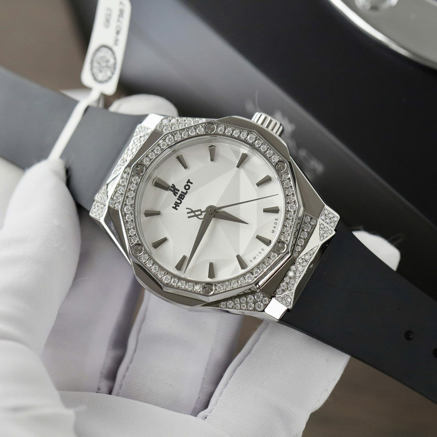 Hublot Orlinski White Dial Replica Watch Custom Moissanite Diamonds Hong Kong 40mm