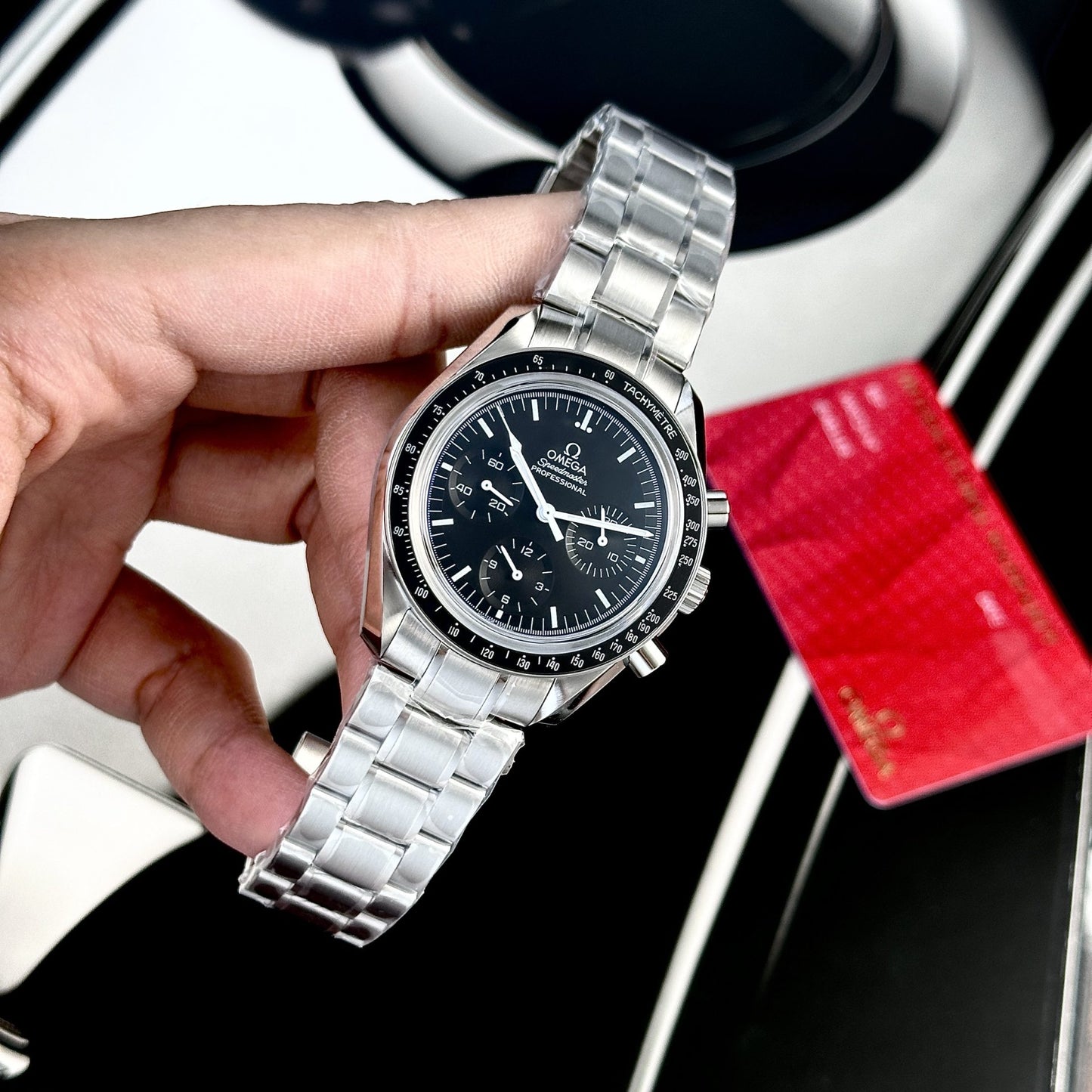 Omega Replica Watch Speedmaster Moonwatch Black Dial Metal Wire 42mm