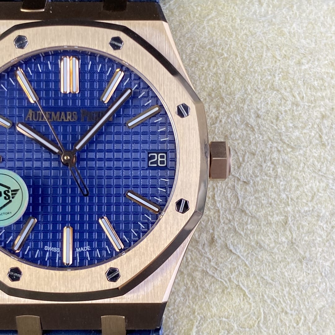 Audemars Piguet Replica AP Watch Royal Oak Selfwinding ¡°50th Anniversary¡± 41mm Rose Gold Blue Dial Leather Strap 15510OR.OO.D315CR.01-APS(1:1 replica)