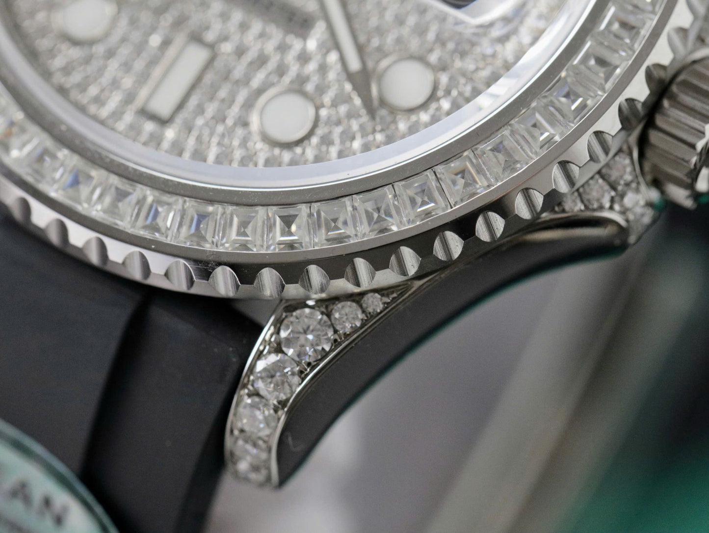 Rolex Yacht-Master Replica Watch Full Diamond Moissanite Rubber Strap 42mm