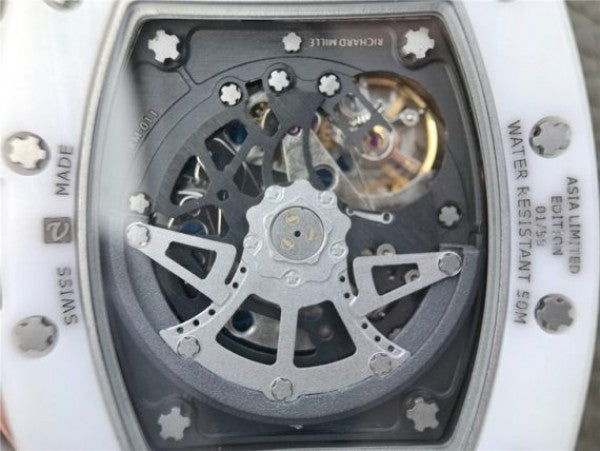 Replica Richard Mille RM011 RG White Ceramic Felipe Massa Black Inner Bezel White Rubber Strap A7750