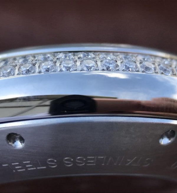 Replica Cartier Ballon Bleu De Cartier Chrono SS Black Dial Diamonds Bezel A8101