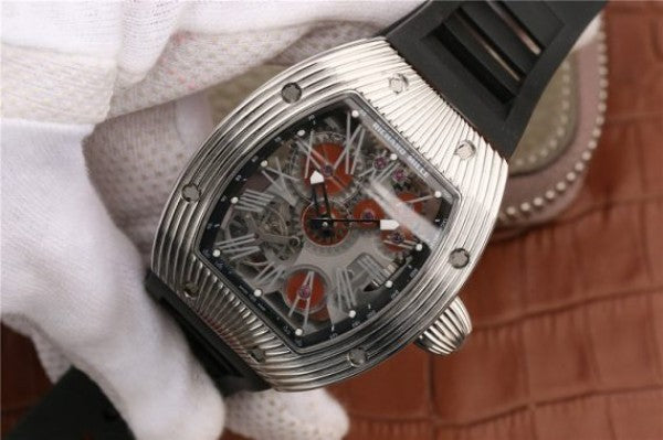 Replica Richard Mille RM018 Hommage a Boucheron SS Brown Skeleton Dial Black Rubber Strap 6T51