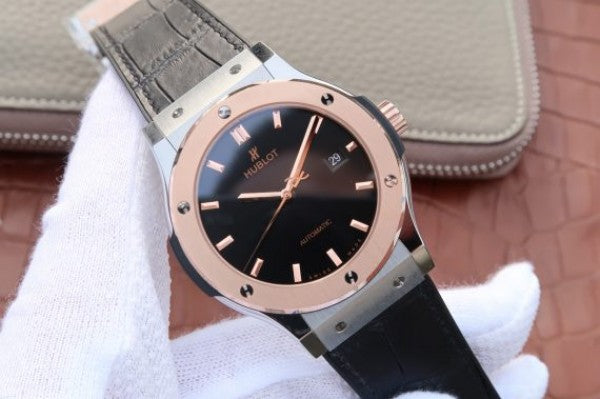 Replica Hublot Classic Fusion 42mm RG JJF Black Dial Gray Gummy Strap A2892