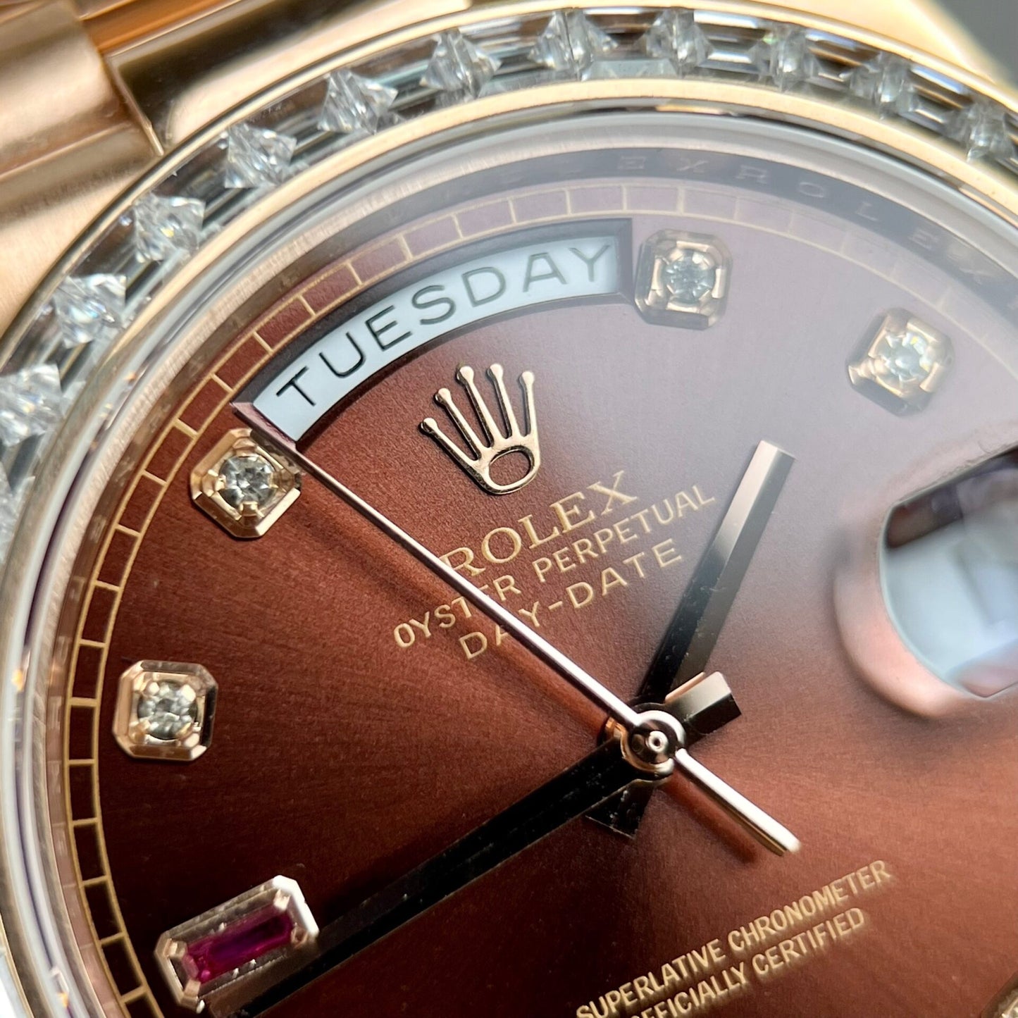 Rolex Day-Date Gold Wrapped Replica Watch With Moissanite Ruby Red Diamond 40mm