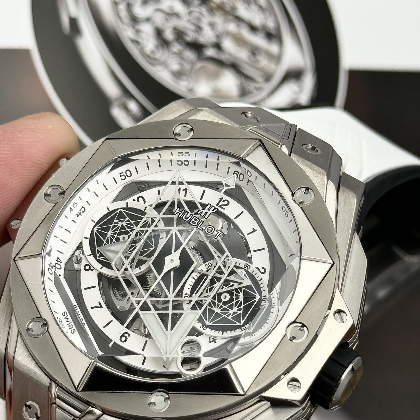 Hublot Replica Watches Big Bang Sang Bleu II Titanium White Dial BBF 45mm