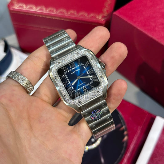 Cartier Replica Watch Santos Custom Moissanite Diamonds BV Factory 39.8mm