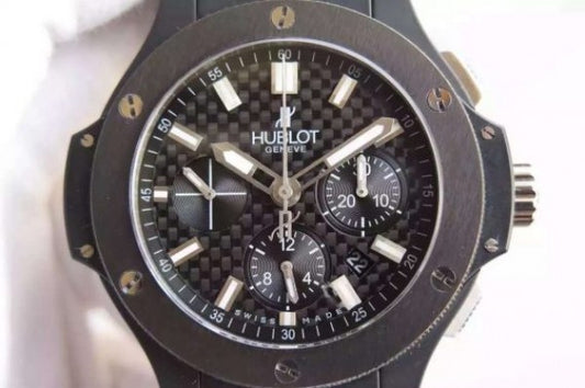 Replica Hublot Big Bang 44mm Carbon Fiber Black Gummy Strap A7750