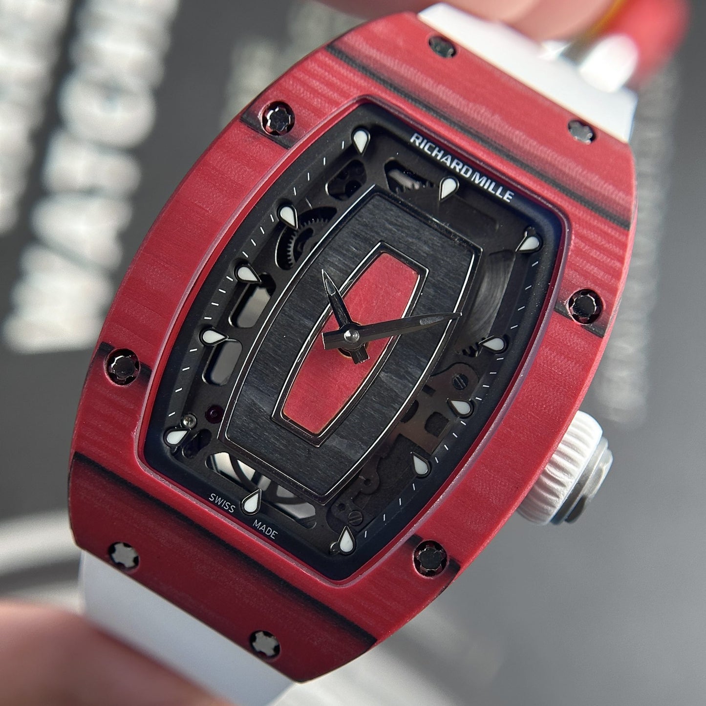 Richard Mille Best Replica Watch RM07-01 Red Carbon Rubber Strap 32x46mm
