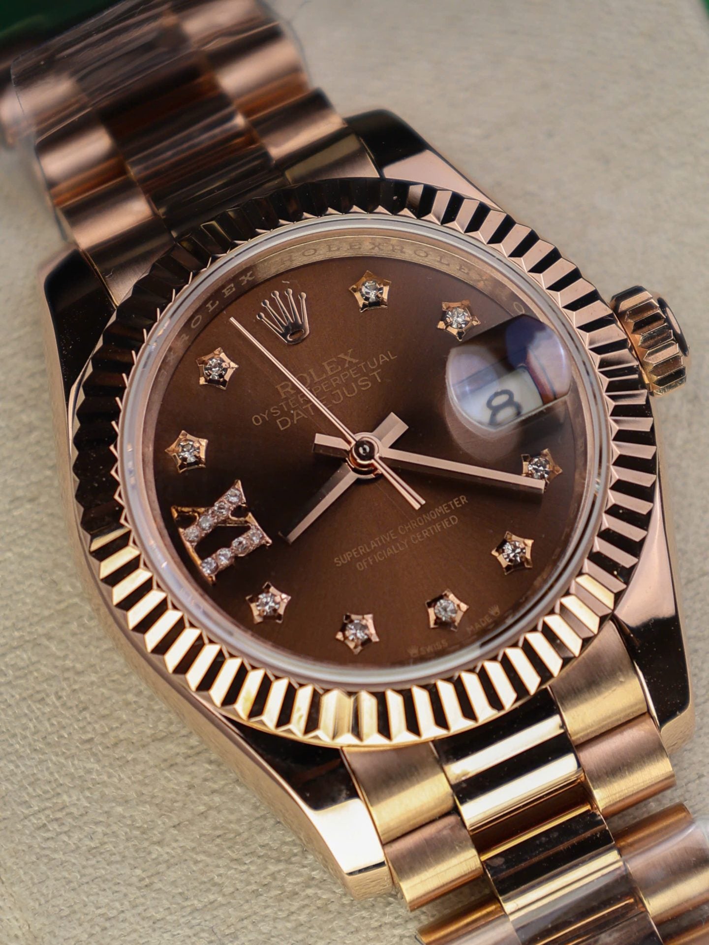 Rolex DateJust Women Copies Watches Gold Wrapped Chocolate Dial GM Factory 28mm