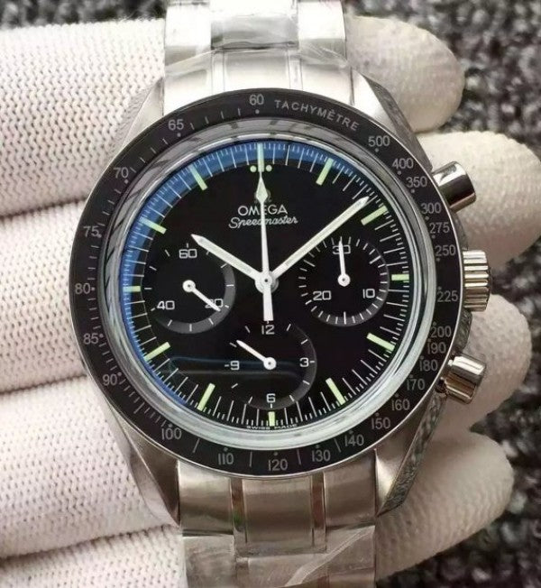 Replica Omega Speedmaster MoonWatch NASA SS Black Dial SS Bracelet Manual Winding