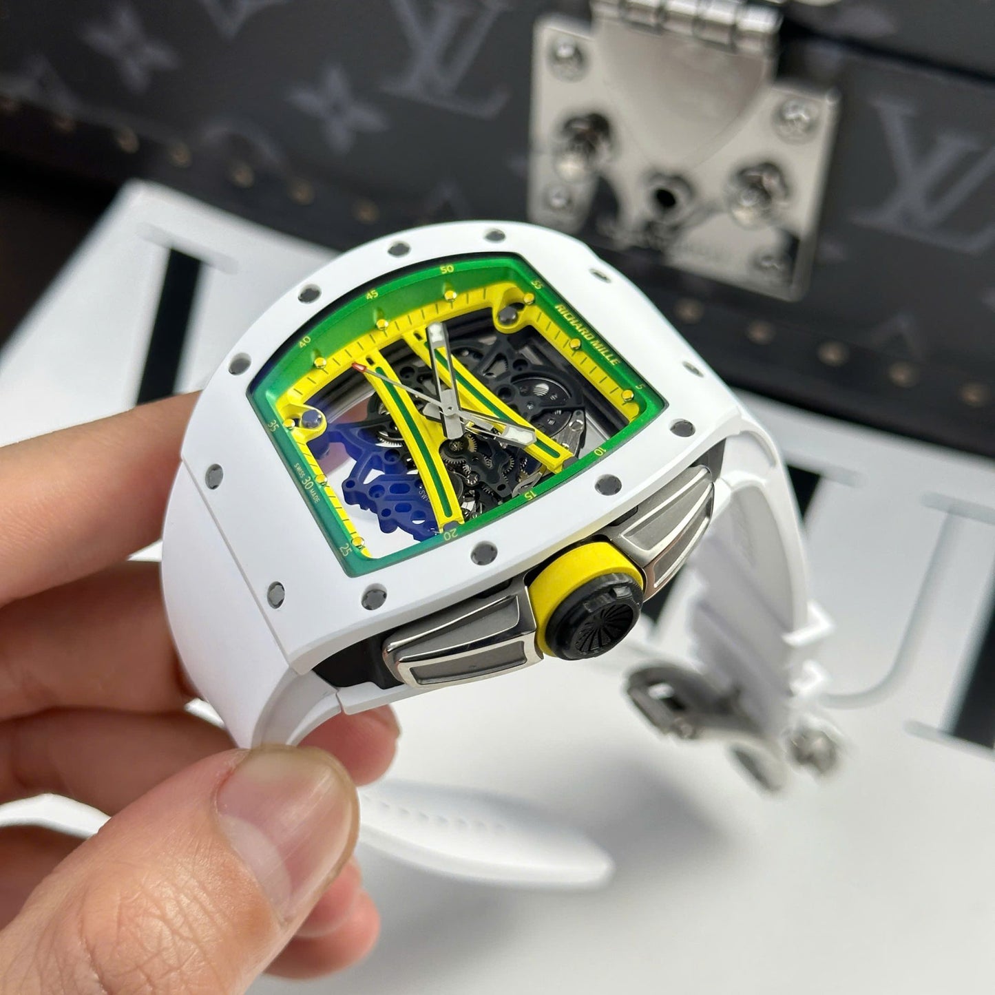 Richard Mille Best Copies Watch RM61-01 Manual Winding Yohan Blake Ceramic White ZF 42.7 50.23mm