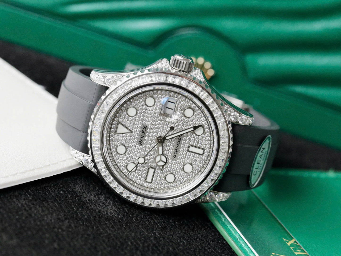 Rolex Yacht-Master Replica Watch Full Diamond Moissanite Rubber Strap 42mm