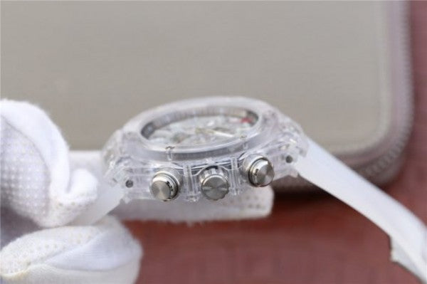 Replica Hublot Big Bang Unico Sapphire Plastic Case Skeleton Dial White Rubber Strap Jap Quartz