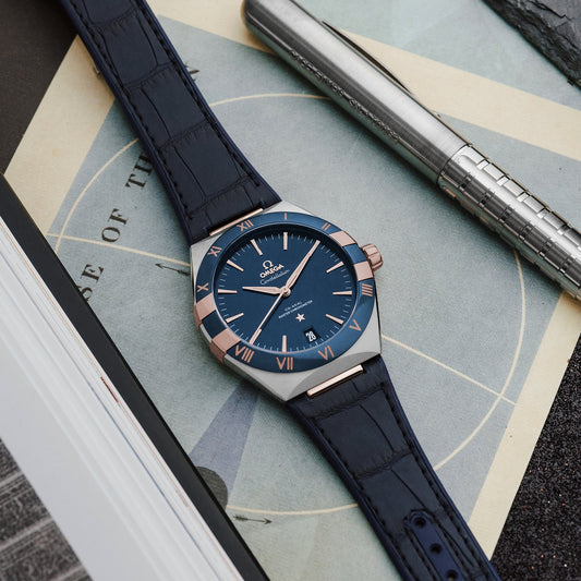Constellation Co-Axial Master Chronometer 41mm Sedna Gold Two-Tone Blue Dial On Leather Strap(1:1 replica)