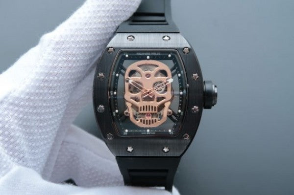Replica Richard Mille RM052 Black Ceramic Gold Skull Dial Black Rubber Strap MIYOTA8215
