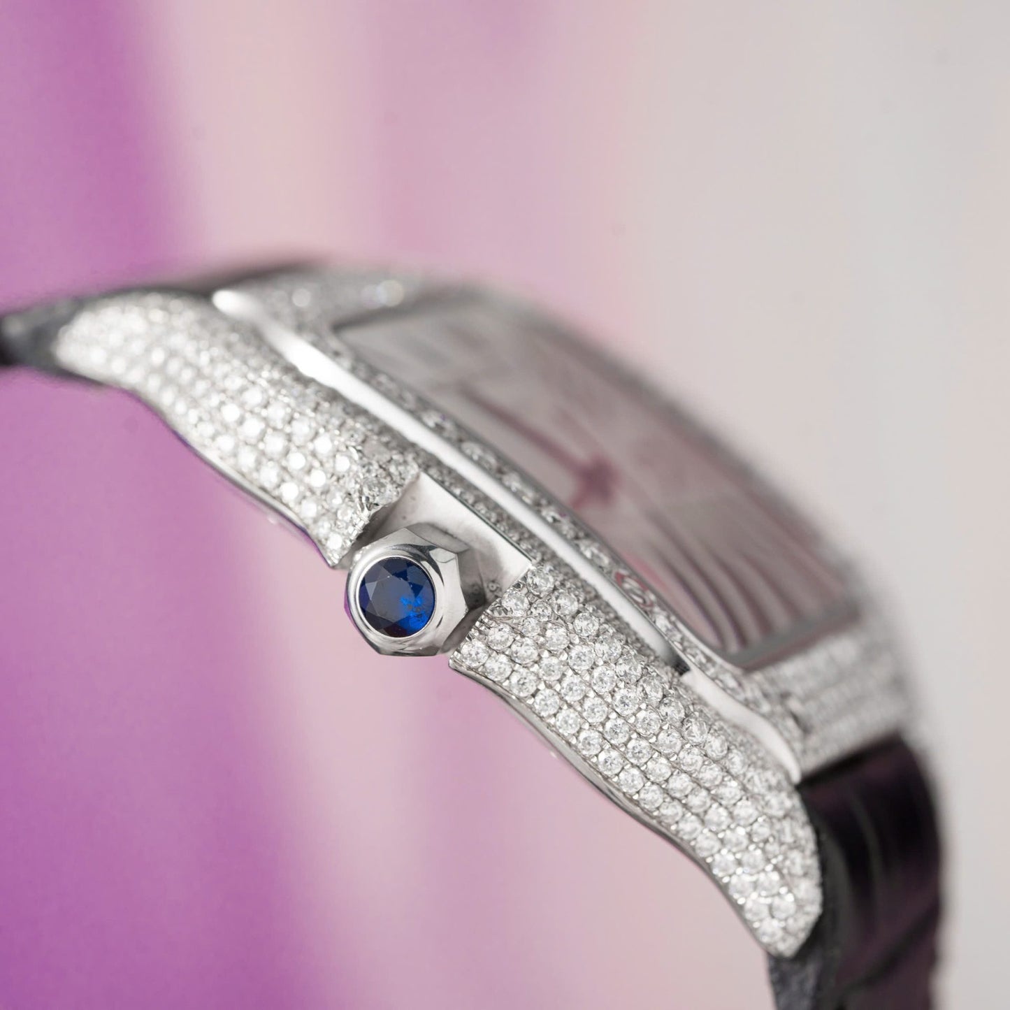 Cartier Santos With Moissanite Diamond Hong Kong Rep 11 Watch Leather Strap 39.8mm