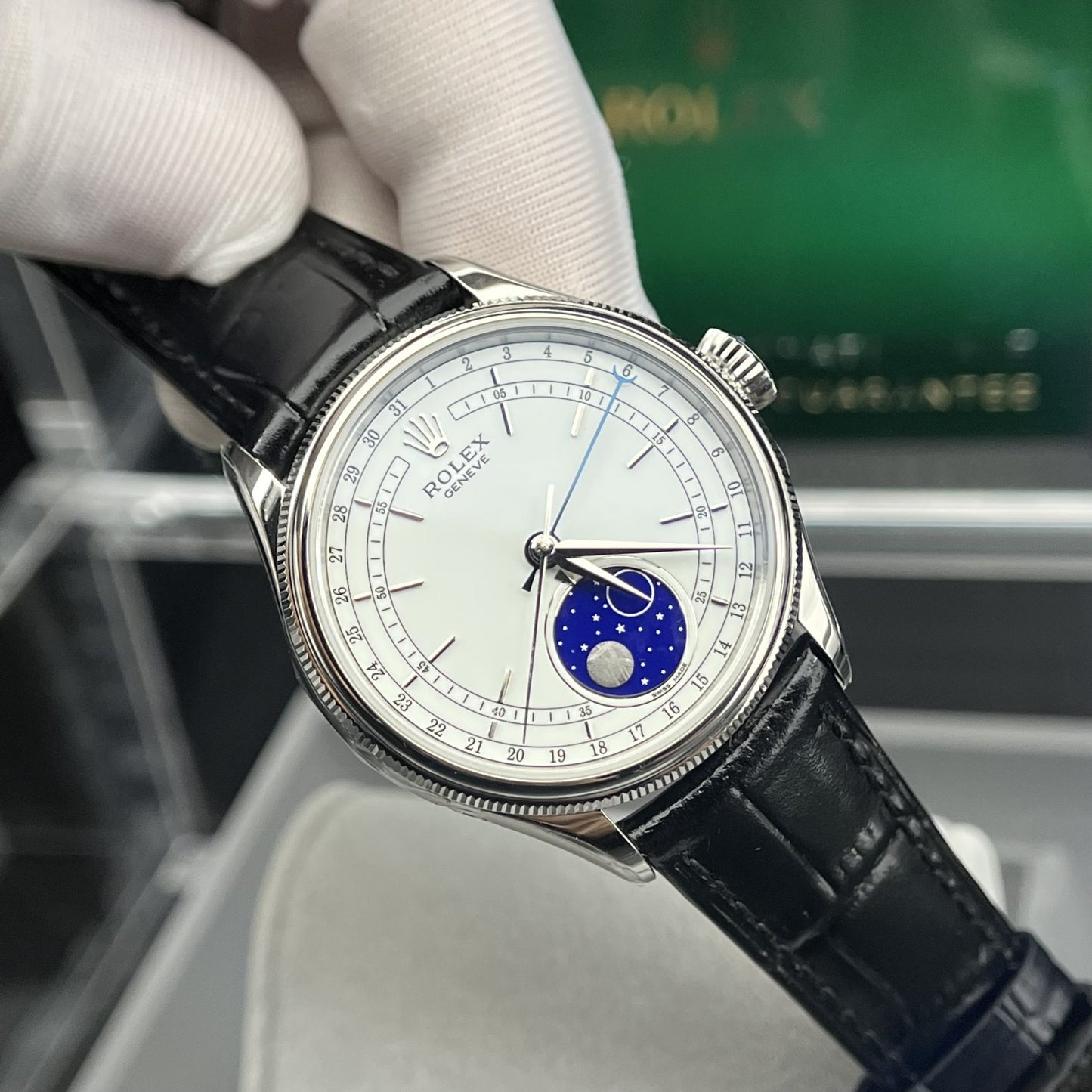 Rolex Moonphase 50535 Replica Watch Black Leather Strap 39mm