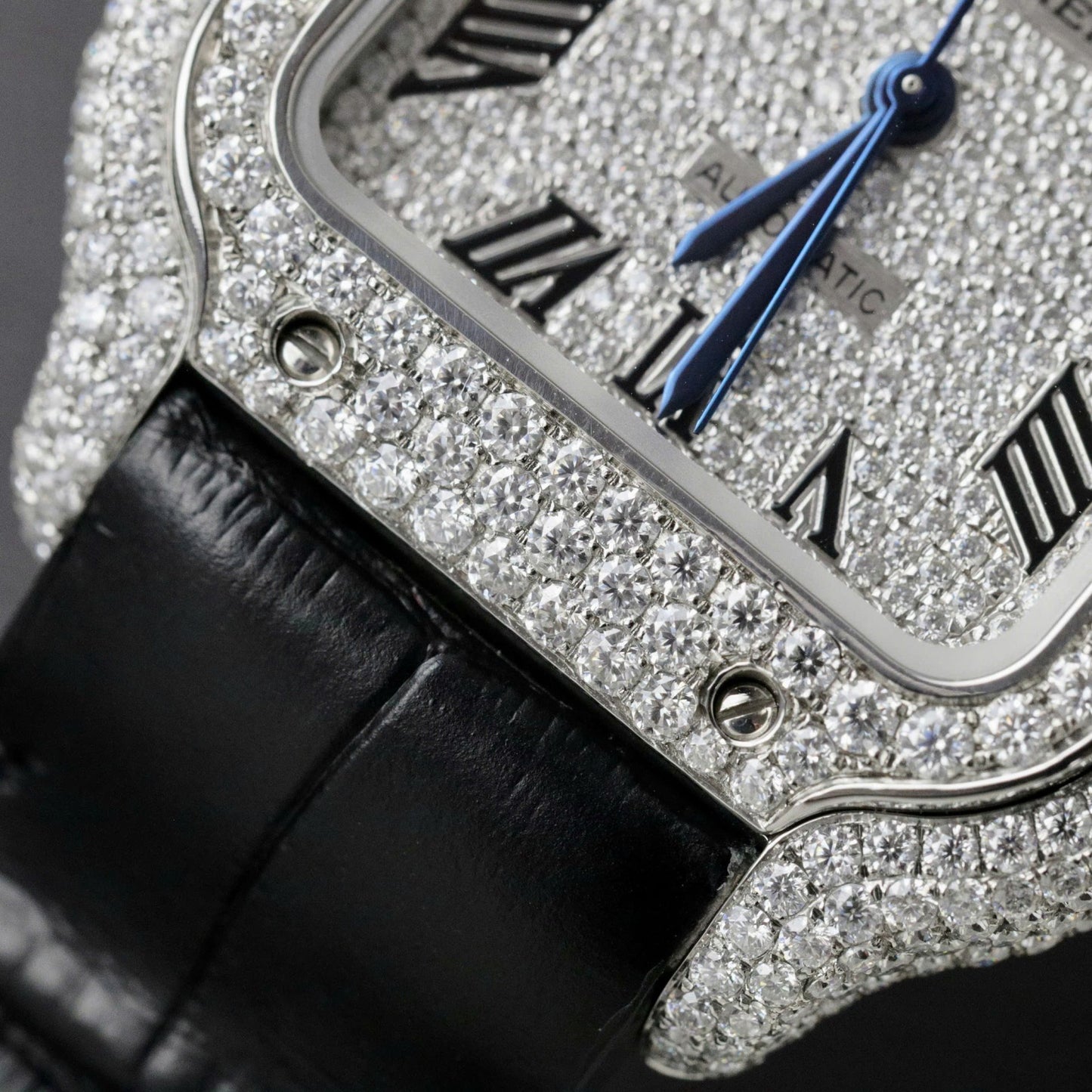 Cartier Santos Women Copies Watches Full Moissanite Diamonds Custom 35mm