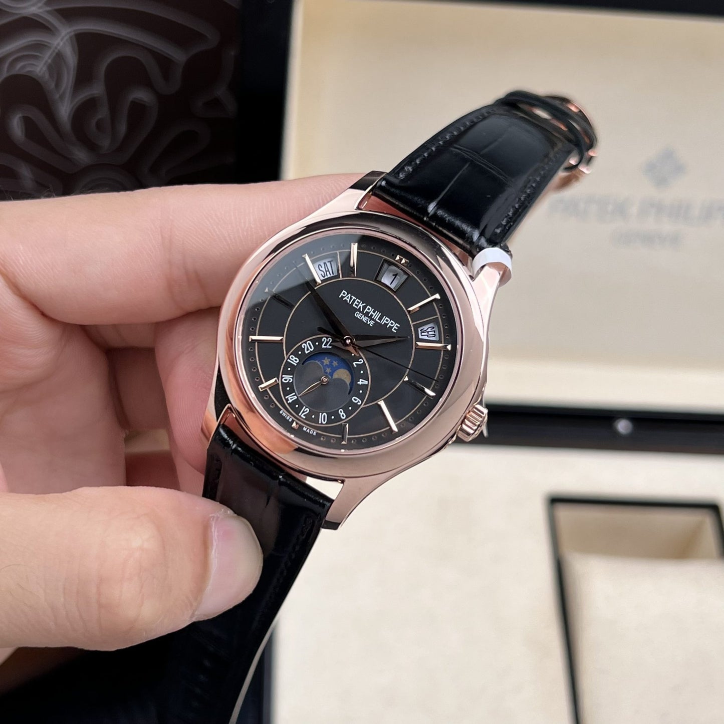 Patek Philippe Rep 11 Watch 5205R 18K Rose Gold Wrapped Men s Black Dial 40mm