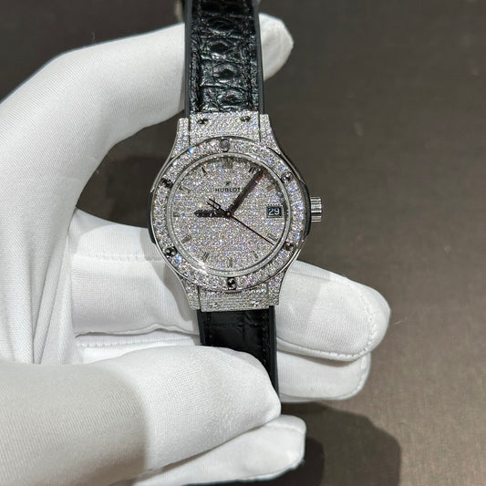 Hublot Classic Fusion Replica Watch With Full Moissanite Diamonds 33mm