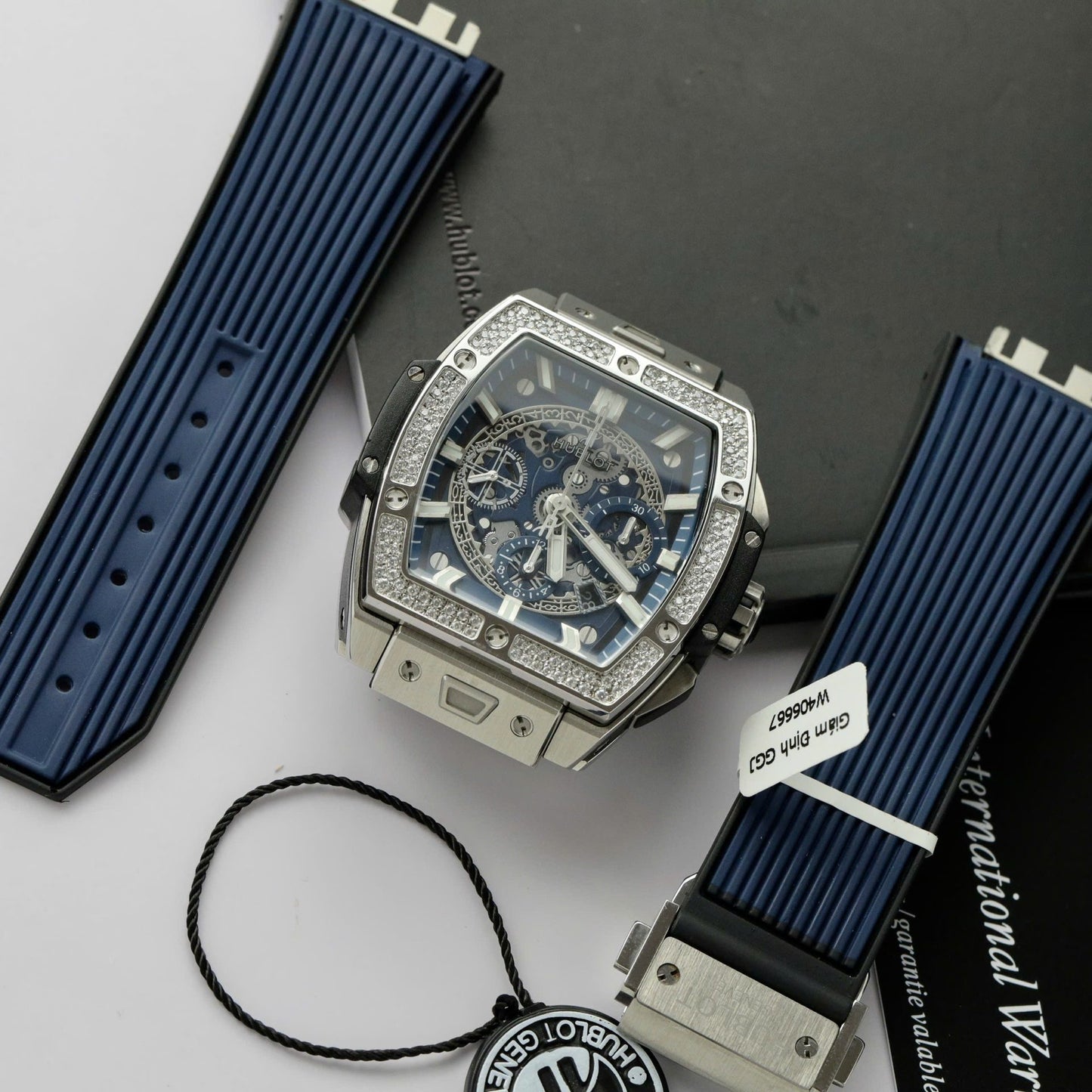 Hublot Spirit Of Big Bang Titanium Dial Blue Custom Moissanite Diamonds Hong Kong 42mm