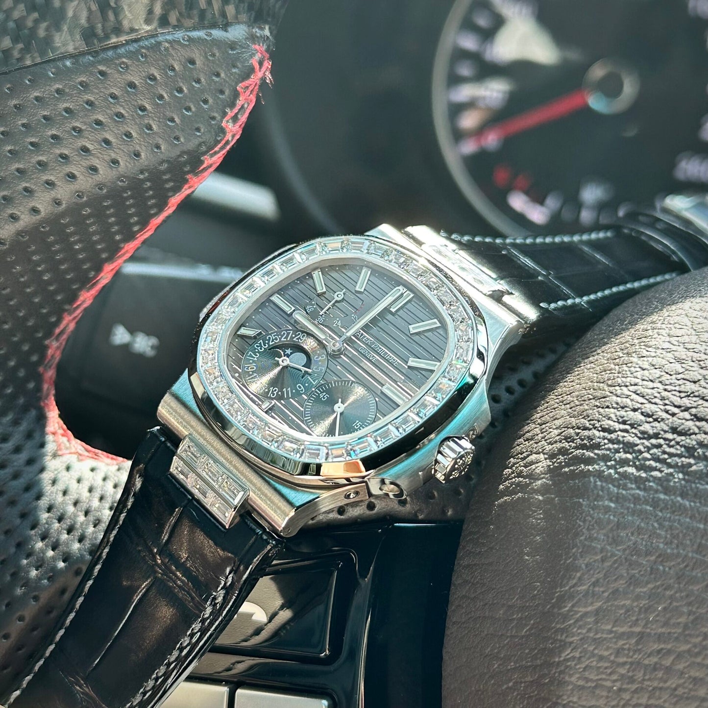 Patek Philippe Nautilus 5724G Replica Watch Grey Dial With Stone Bezel 40mm