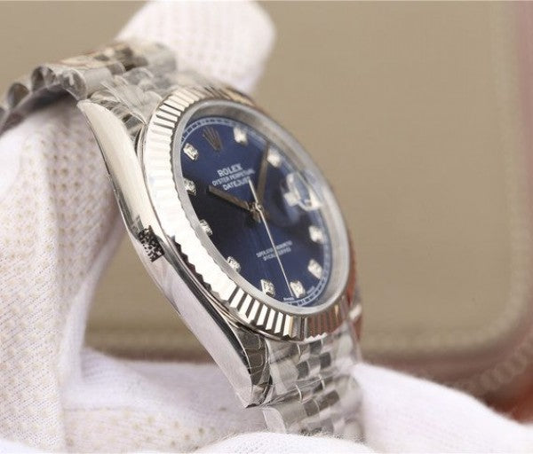 Replica Rolex DateJust 41mm 126334 Fluted Bezel Blue Dial Diamonds Markers Bracelet A3235
