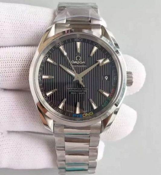 Replica Omega XF Seamaster CO-AXIAL Master PyeongChang 2018 Black Dial SS Bracelet A8500