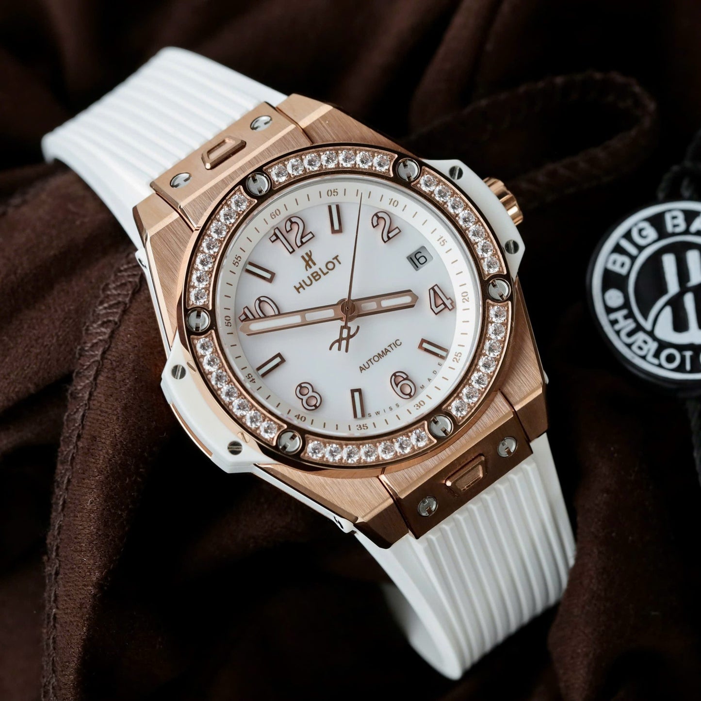 Hublot Big Bang One Click King Gold Replica Watches White Rubber Strap 39mm