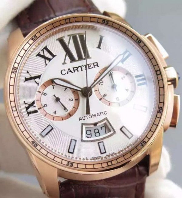 Replica Cartier JF Cartier Calibre de Cartier RG Chronograph White Dial Miyota 9100