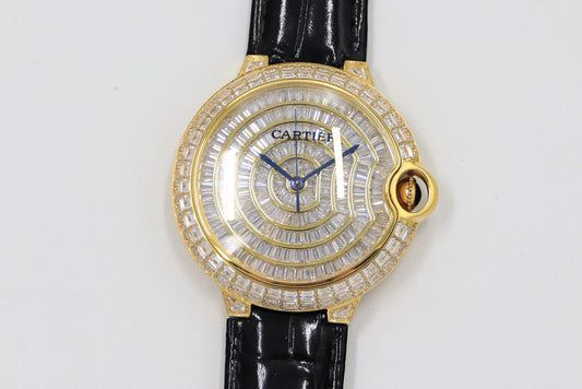 Cartier Blue Balloon Square Diamonds Sky Star Watch - Gold - Leather(1:1 replica)