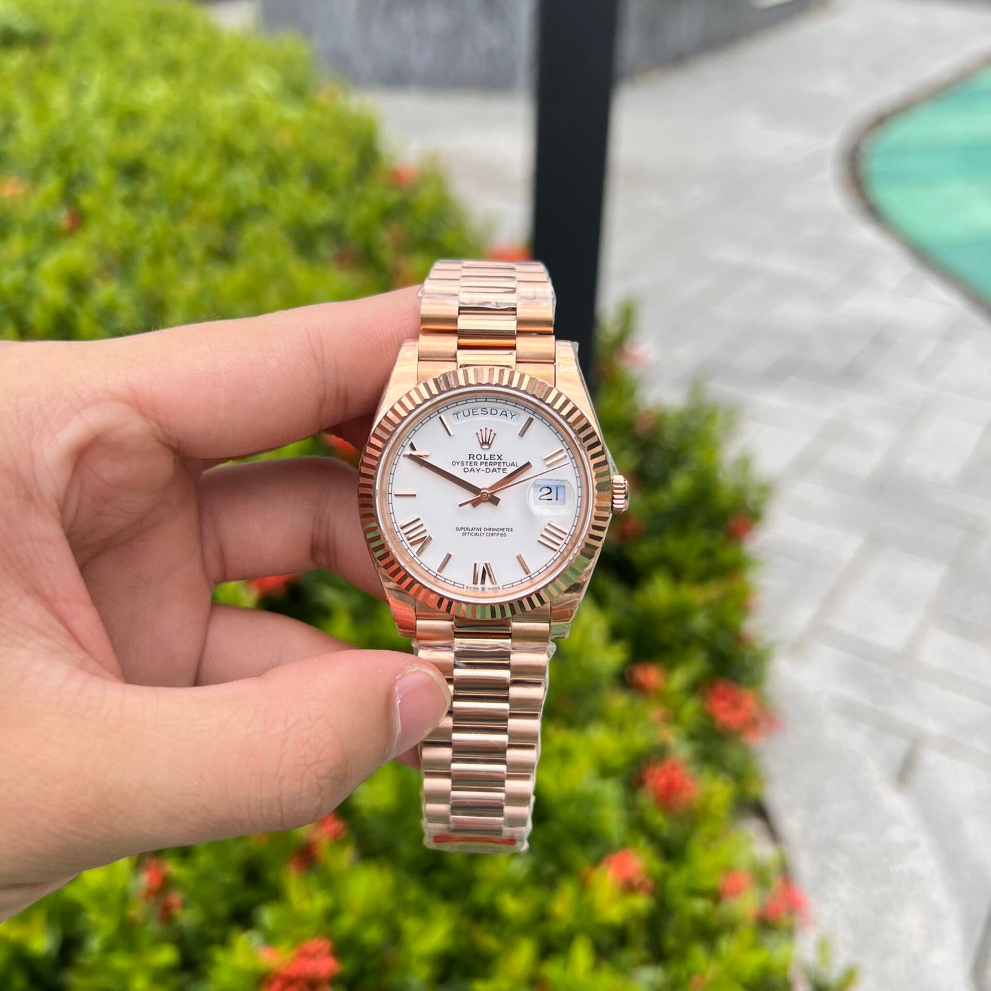 Rolex Day-Date Rose Gold Best Replica Watch White Dial 40mm