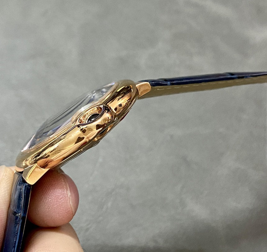 Ballon Bleu De Fake Cartier Watch Rose Gold 42mm Blue Dial Leather Strap WGBB0036 AF(1:1 replica)