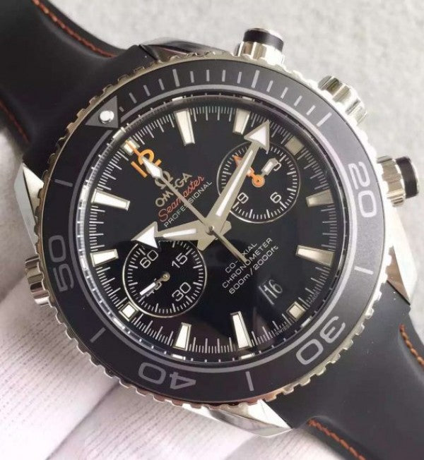 Replica Omega Seamaster Professional Chrono Black Ceramic Black Dial Orange Rubber Strap A9300