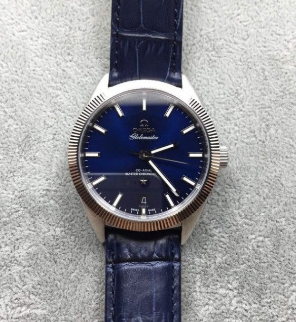 Replica Omega Globemaster Master Chronometer Blue Dial Leather Strap