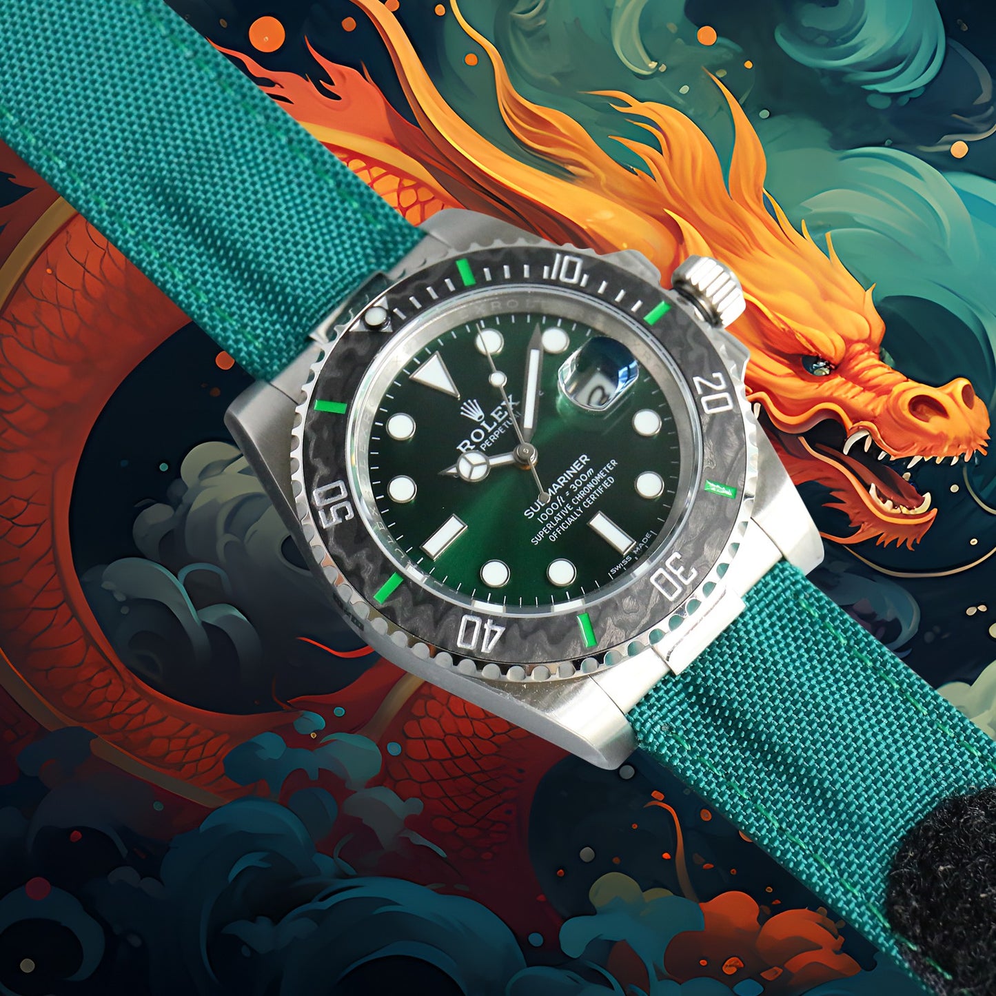 ROLEX Year of the Dragon Auspicious ?? ?? Submariner Carbon Fiber Bezel - Velcro Strap - Green(1:1 replica)
