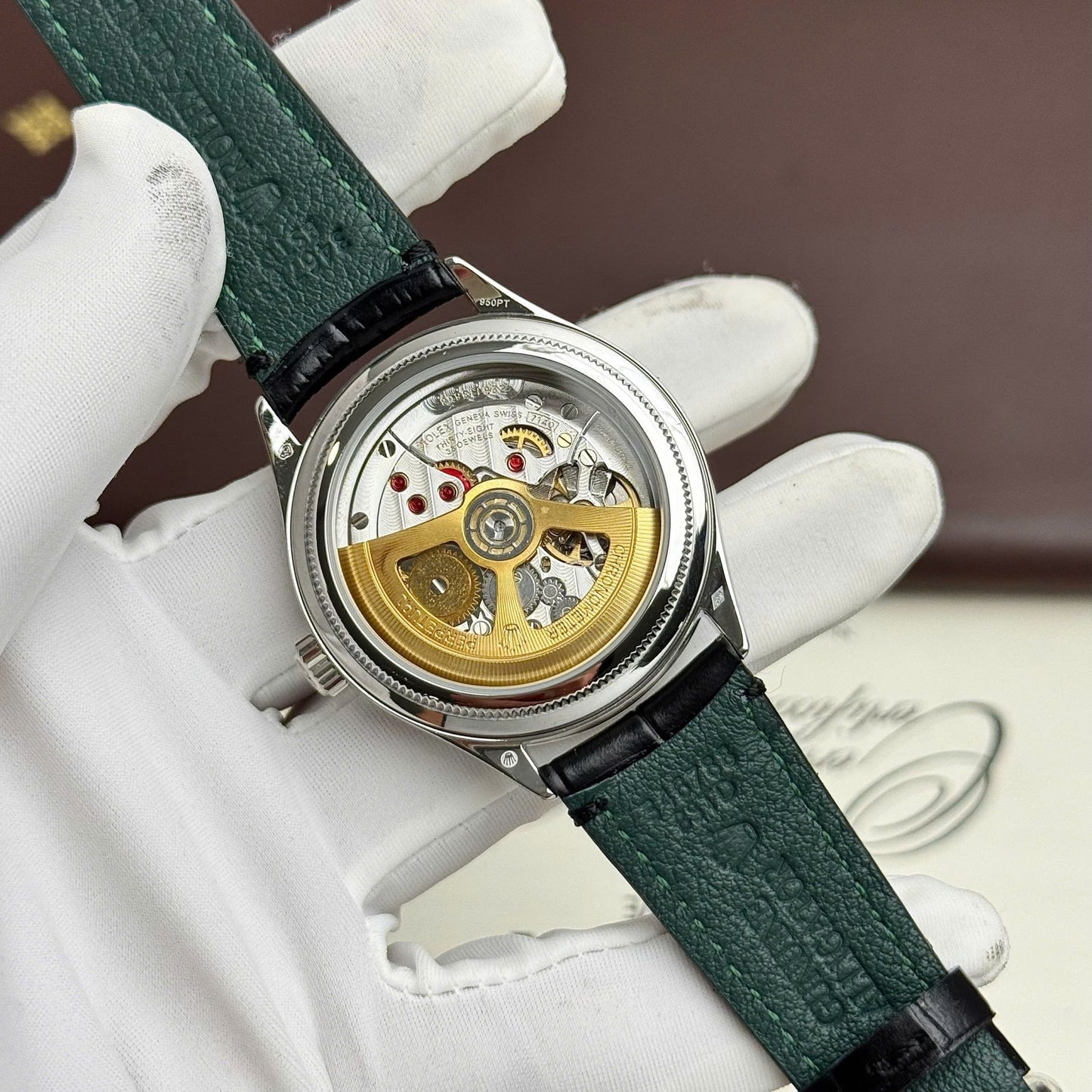 Rolex Perpetual 1908 Fake Watches Tiffany Dial Leather Strap Black 39mm