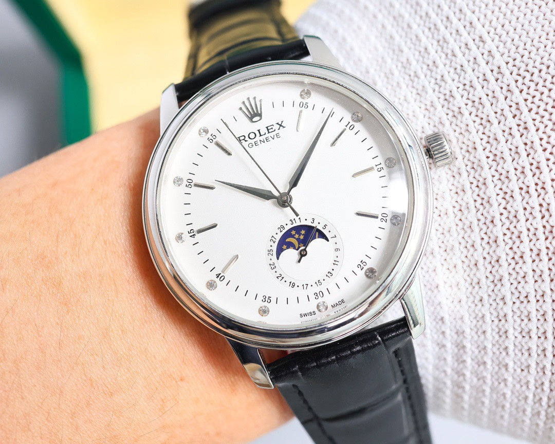 Rolex?? Cellini Moonphase-40mm-Leather-White(1:1 replica)