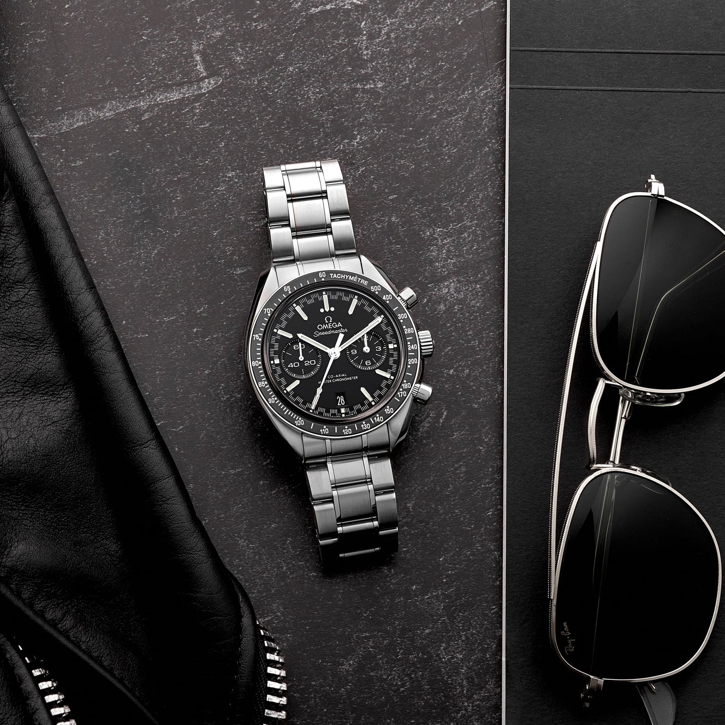 Speedmaster Racing Co-Axial Master Chronometer Chronograph 44.25mm Black Dial With White Accents On Bracelet(1:1 replica)