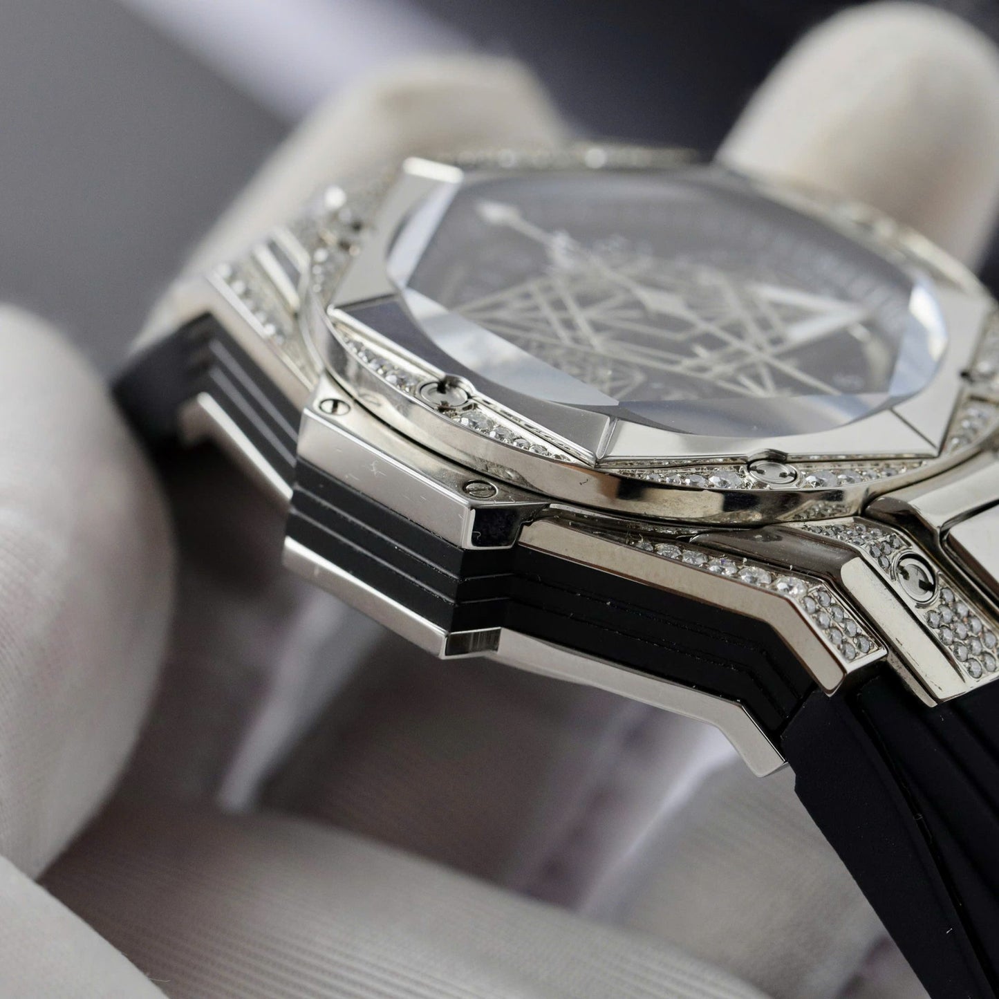 Hublot Big Bang Sang Bleu II Replica Watch Custom Moissanite Diamonds 44mm